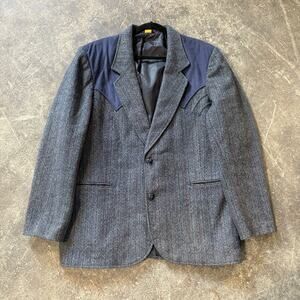 Vintage Pioneer Wear Blazer Jacket Mens 48 Gray Tweed Blue Chip Western Coat